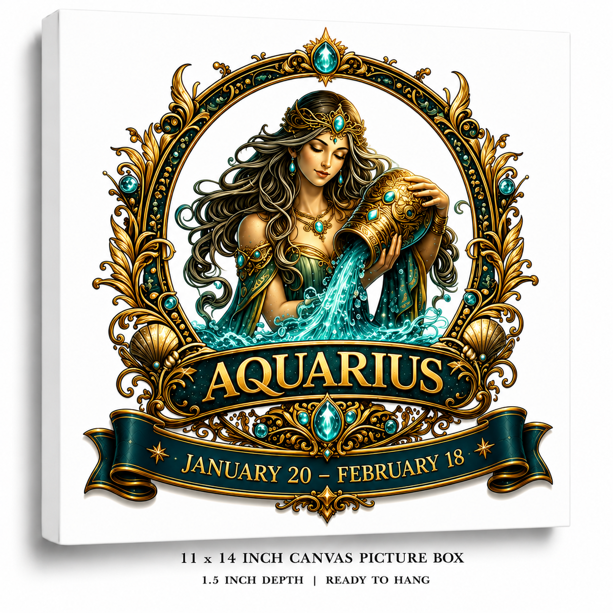Celestial Aquarius Zodiac Canvas Wall Art – Elegant Astrology Decor