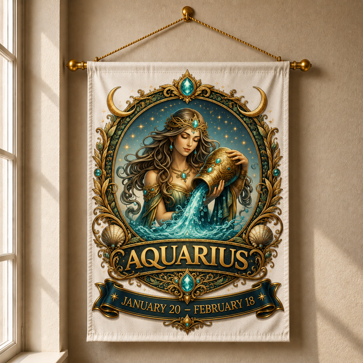 Aquarius Celestial Guardian Banner (Jan 20 – Feb 18) 12x18 inches
