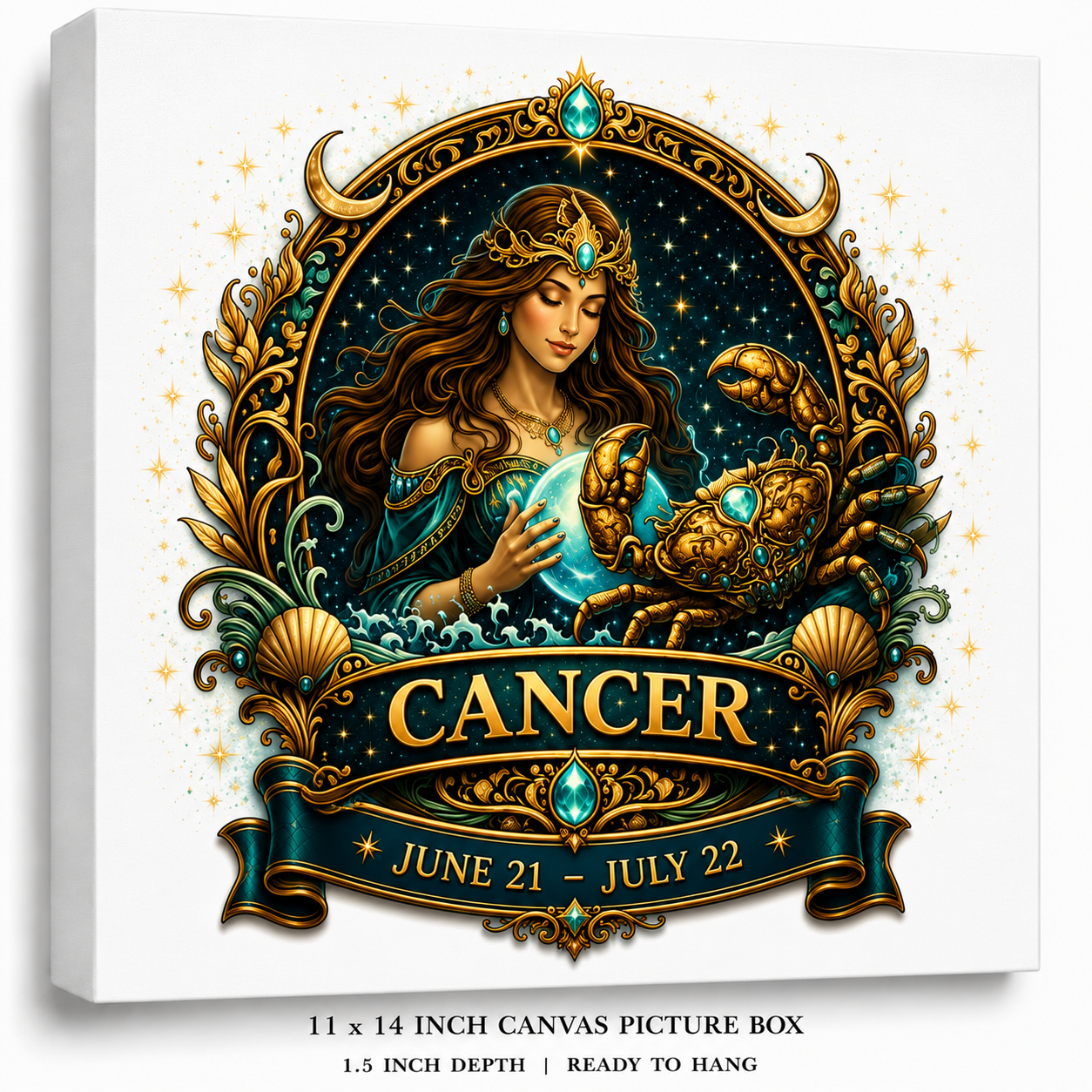 Celestial Cancer Zodiac Canvas Wall Art – Elegant Astrology Decor