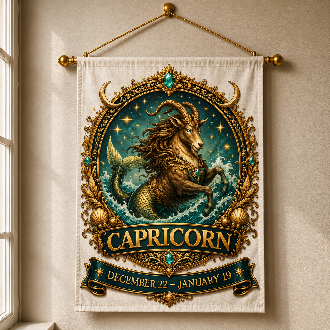 Capricorn Celestial Guardian Banner (Dec 22 – Jan 19) 12x18 inches