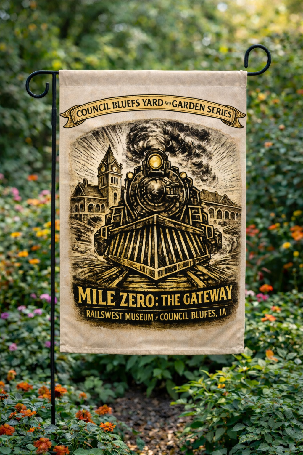 The RailsWest Railroad Museum Yard and Garden Flag