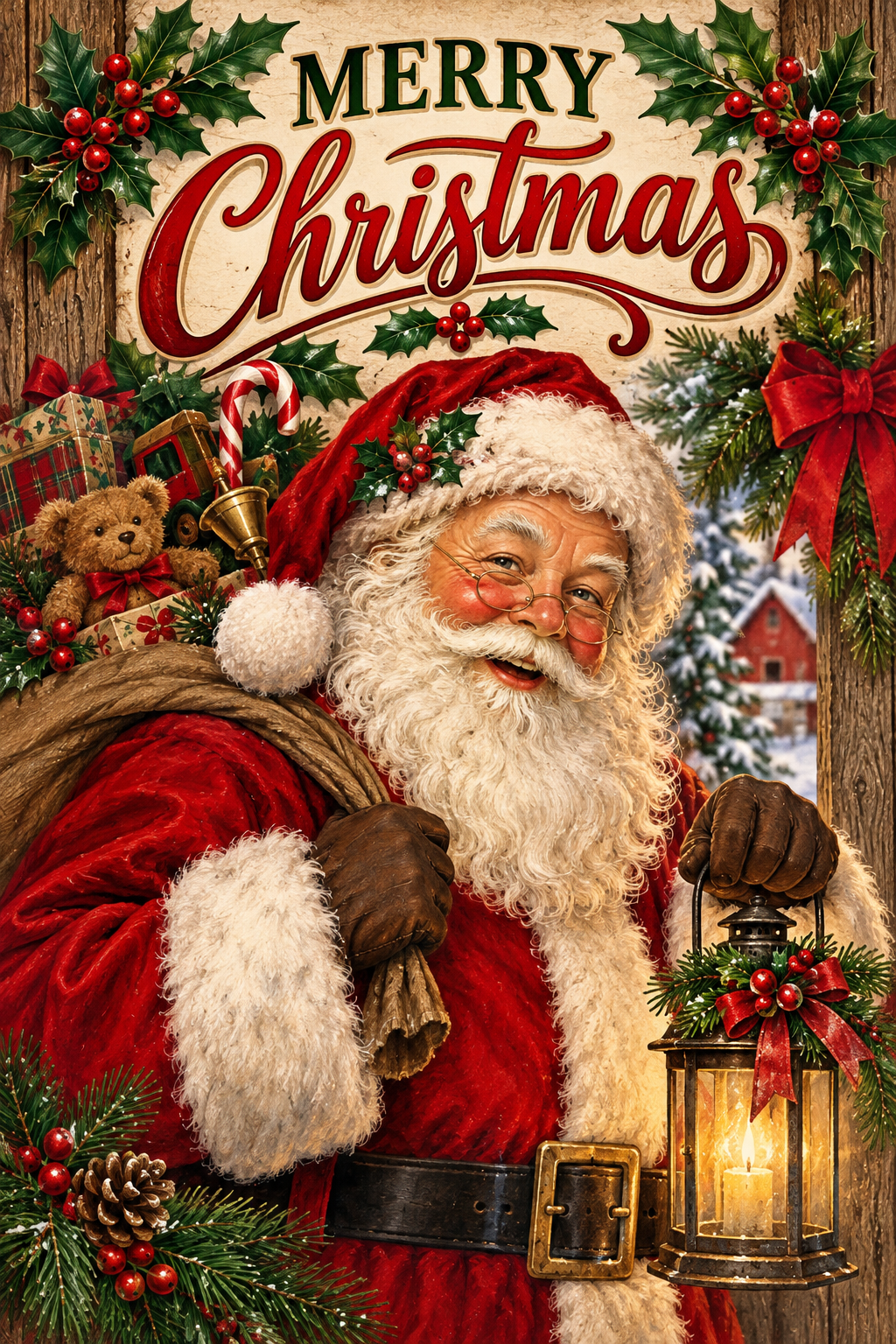 Merry Christmas Santa Claus with Toy Sack & Lantern Garden Flag (12" x 18")