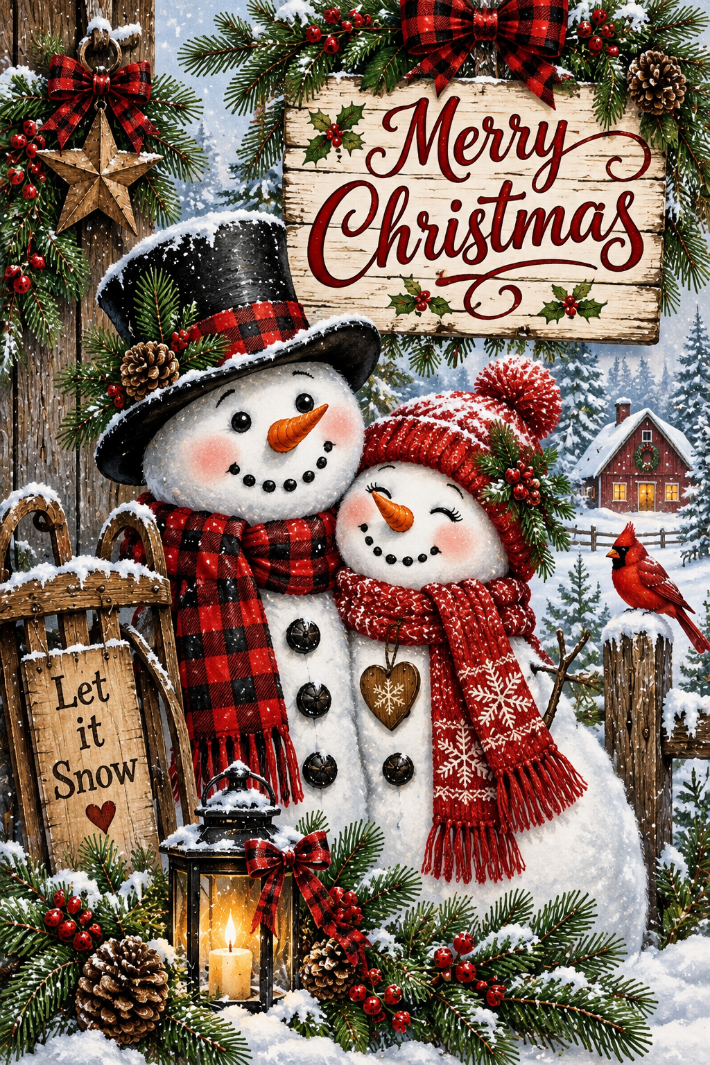 Merry Christmas Snowman Couple Garden Flag (12" x 18")