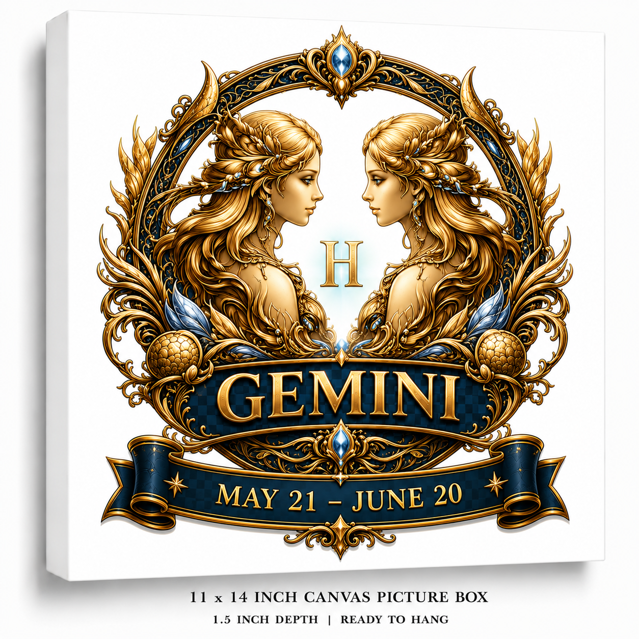Celestial Gemini Zodiac Canvas Wall Art – Elegant Astrology Decor