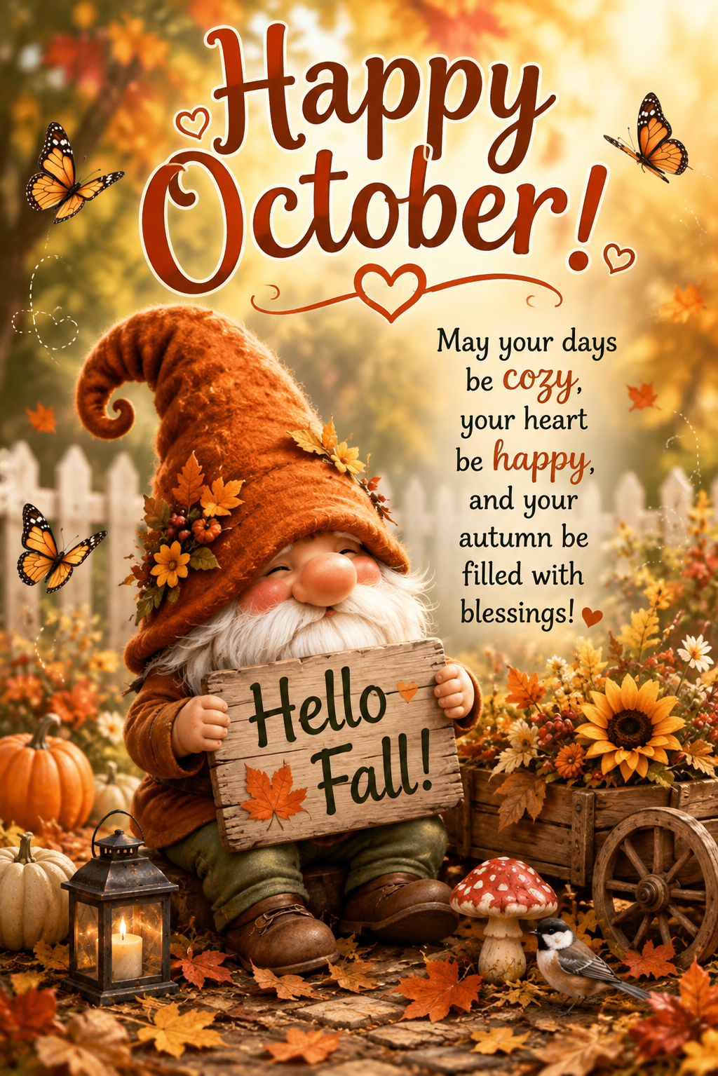 "Happy October" Autumn Gnome Garden Flag