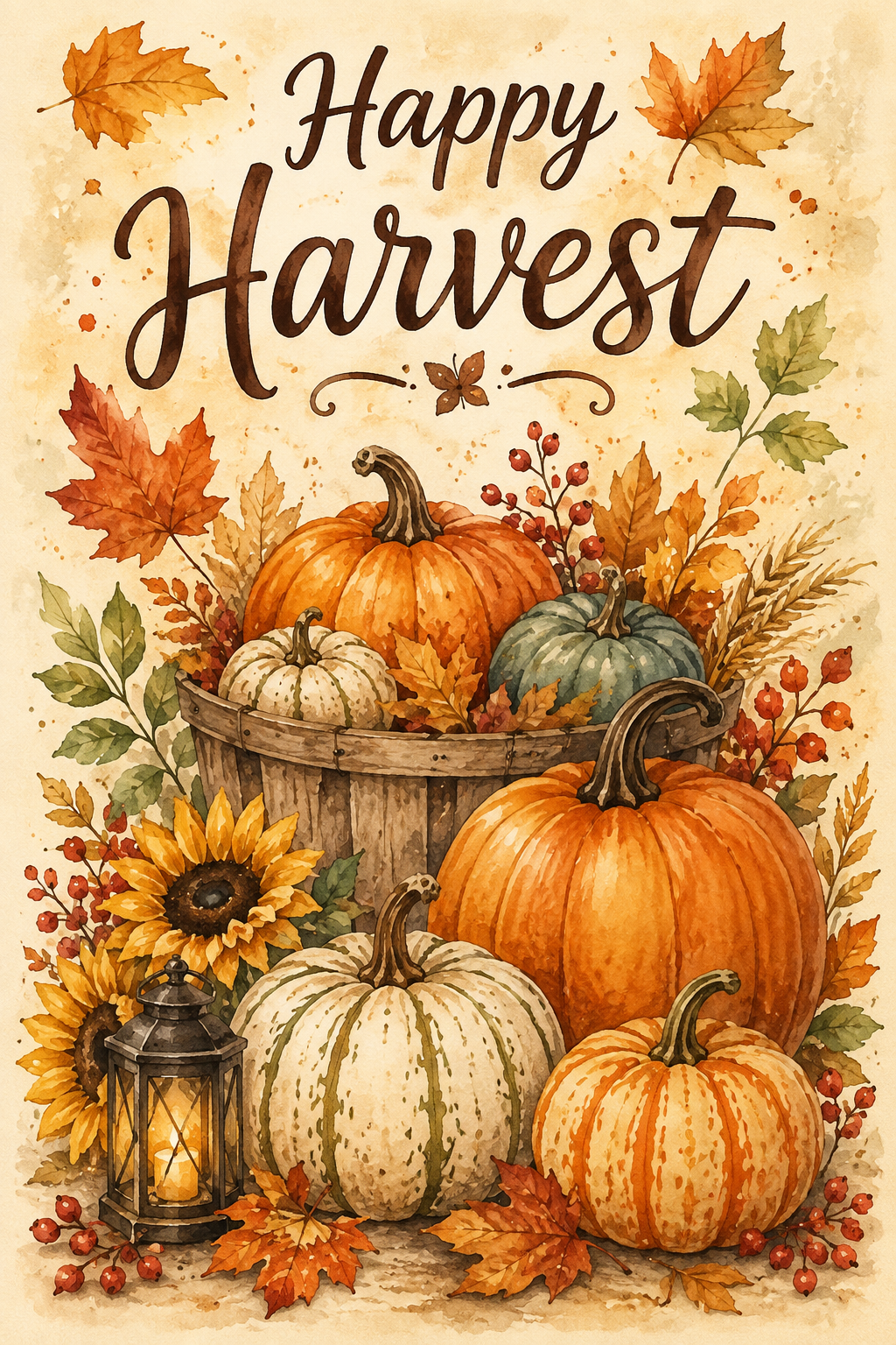 Watercolor Happy Harvest Pumpkins & Sunflowers Garden Flag