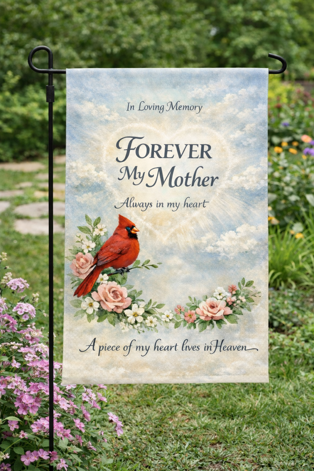 Forever My Mother Memorial Garden Flag – Cardinal & Heaven’s Heart Tribute