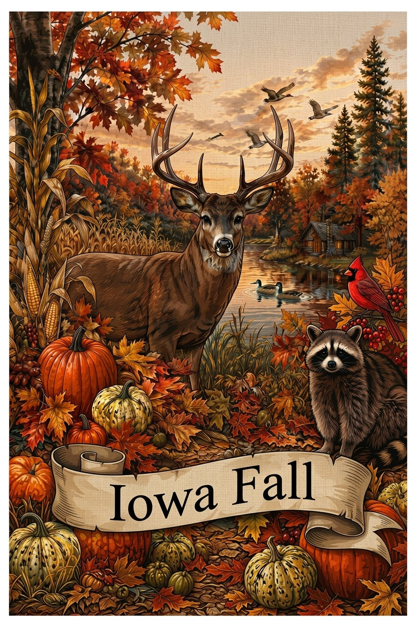Autumn Wildlife Harvest: Iowa Fall Garden Flag
