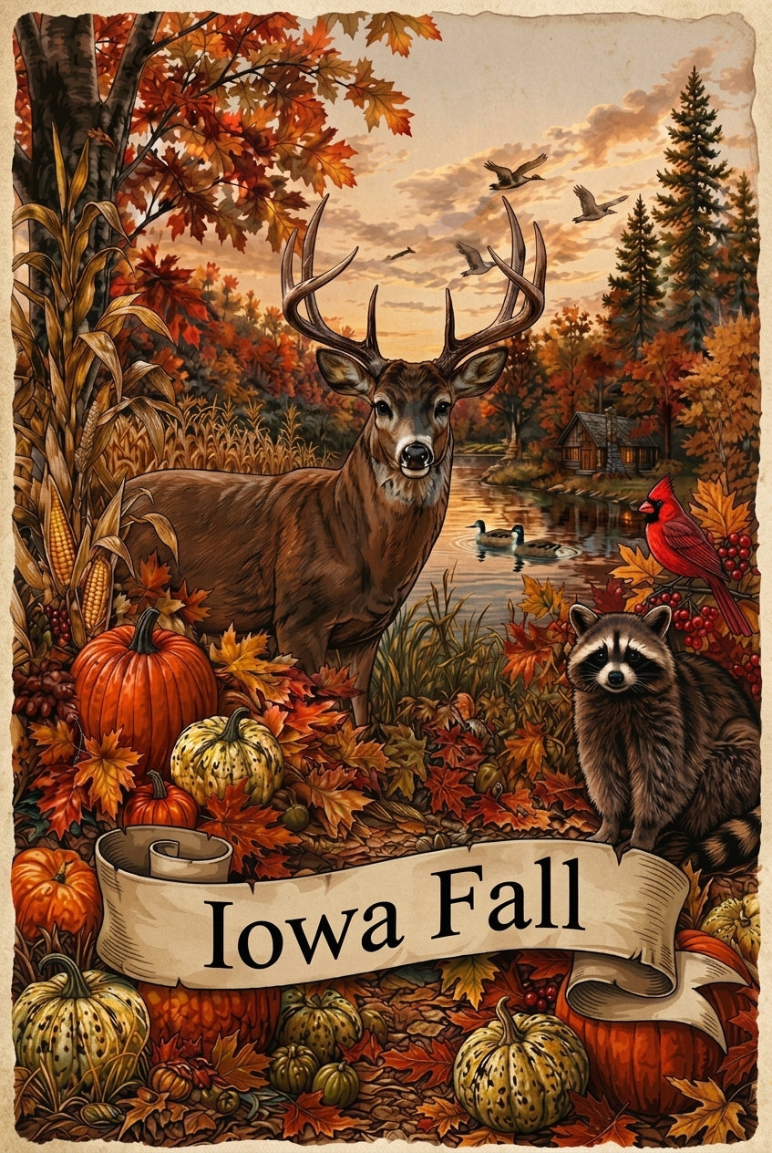 Autumn Wildlife Harvest: Iowa Fall Garden Flag