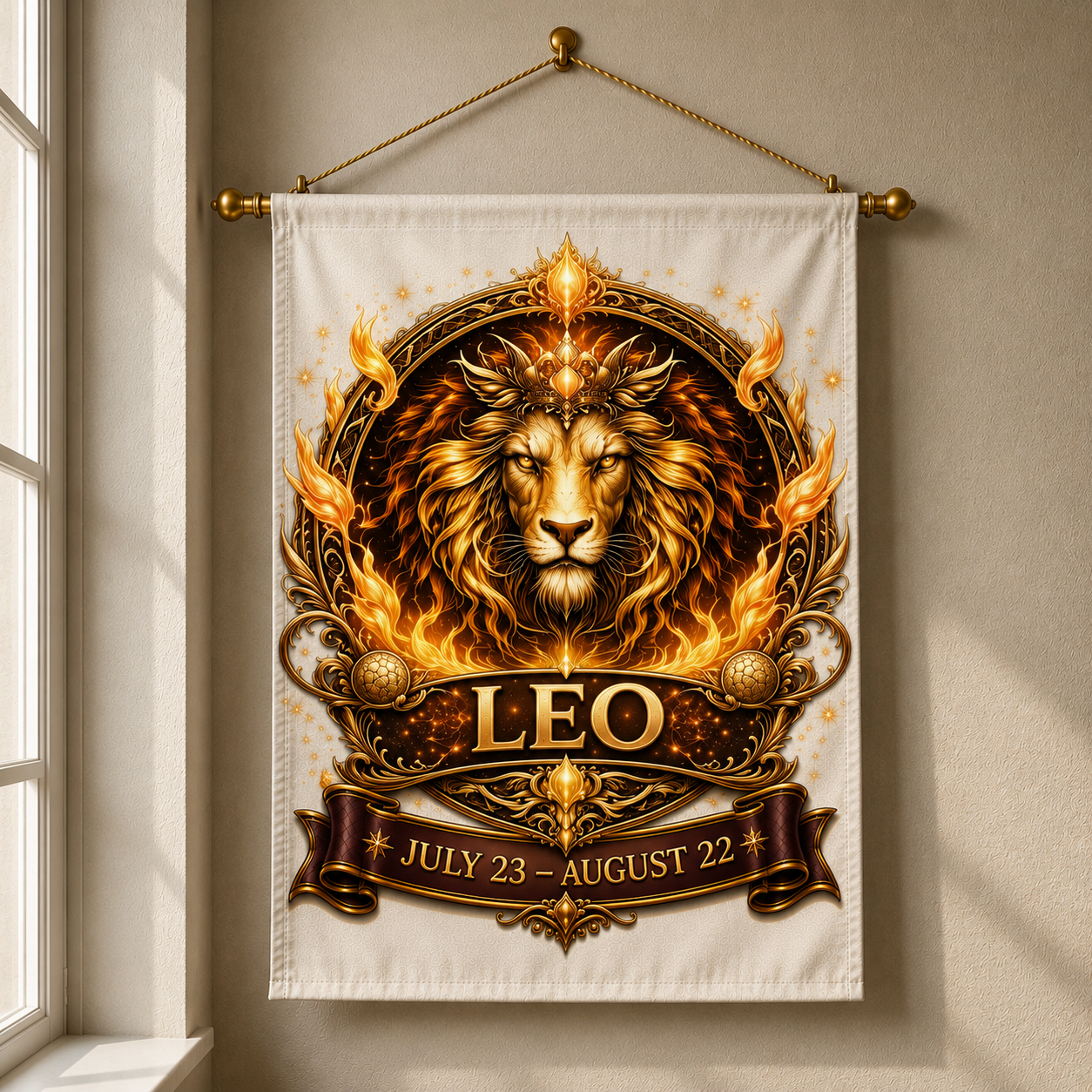 Leo Celestial Guardian Banner (Jul 23 – Aug 22) 12x18 inches