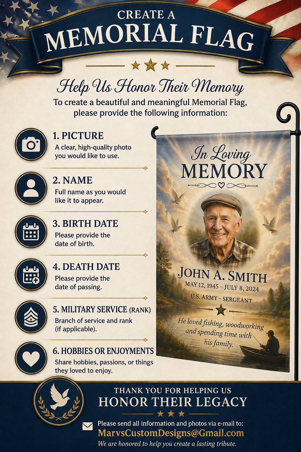 Custom Memorial Garden Flag - In Loving Memory Personalized Photo Flag Double Sided