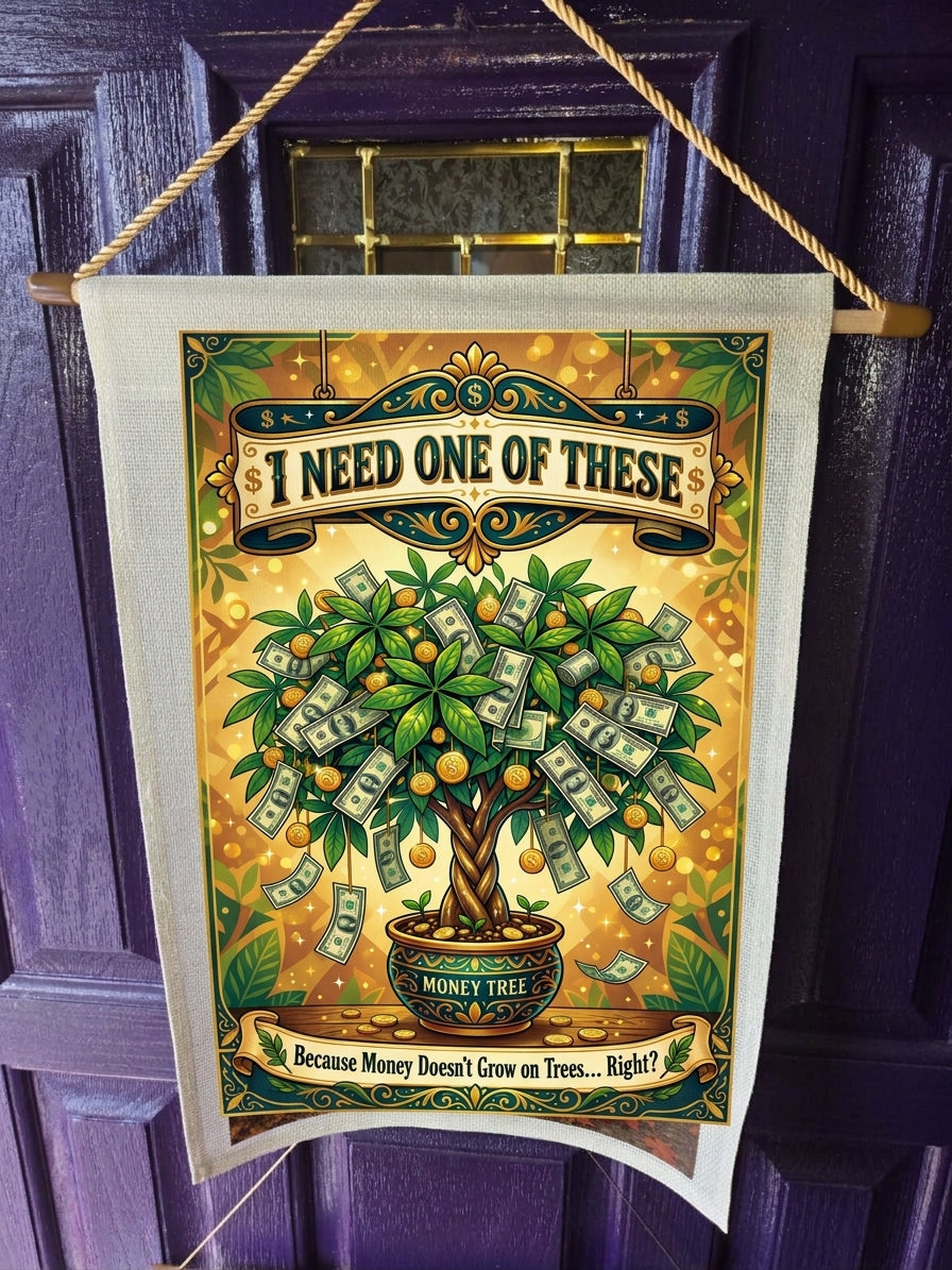 Money Tree Wall Flag & Hanging Wall Art – "I Need One Of These" Vintage Graphic Scroll