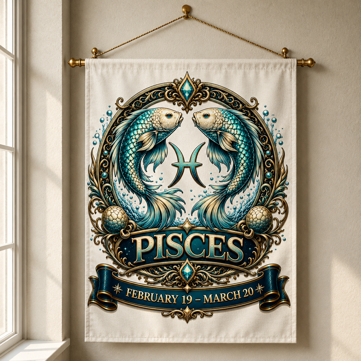 Pisces Celestial Guardian Banner (Feb 19 – Mar 20) 12x18 inches