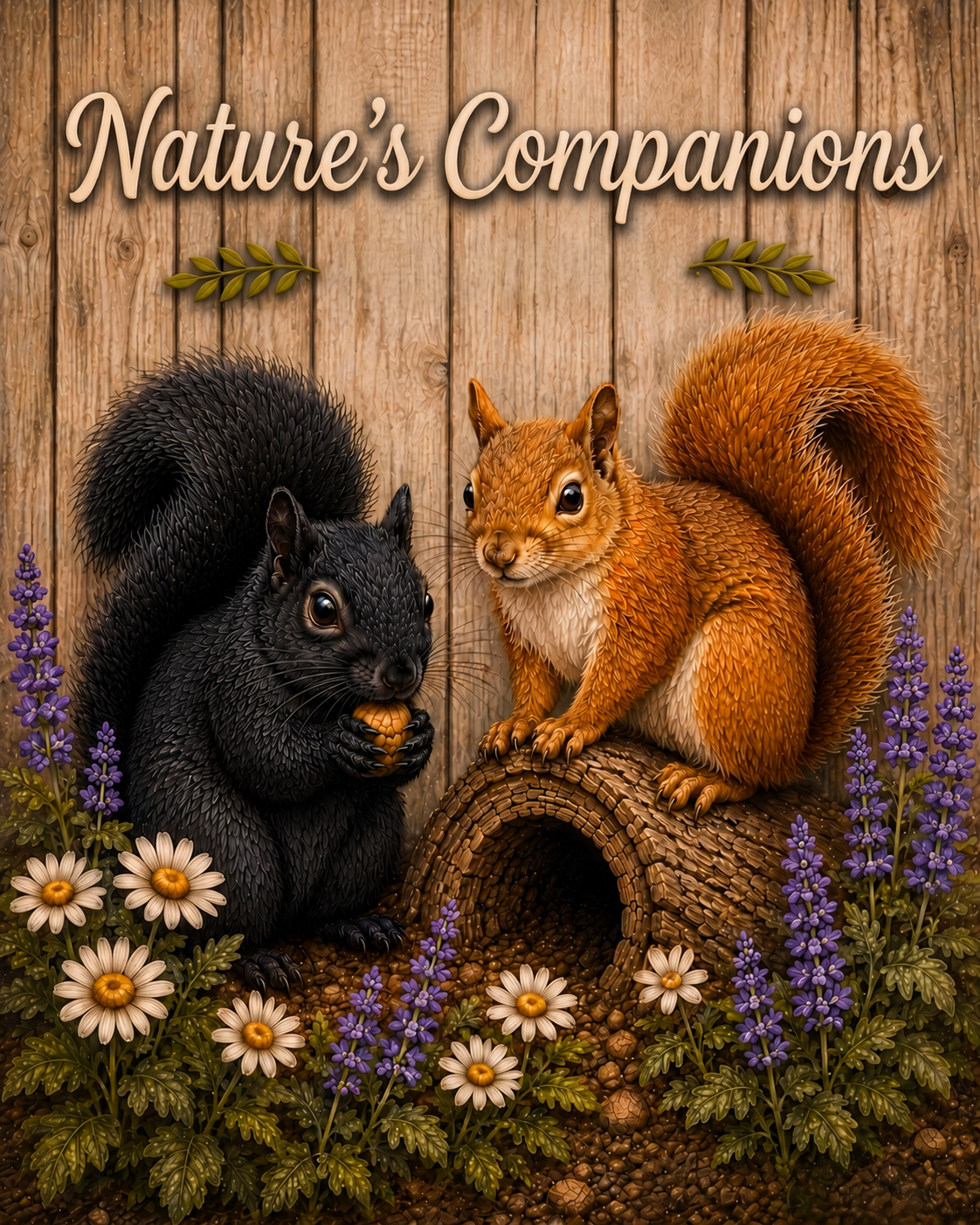 Nature’s Companions Rustic Squirrel Canvas panel Art