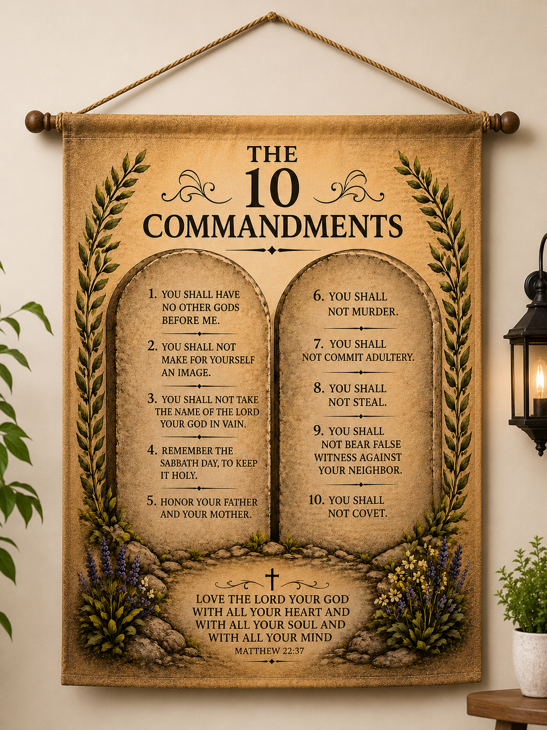 Vintage Style The 10 Commandments Hanging Wall Art Banner