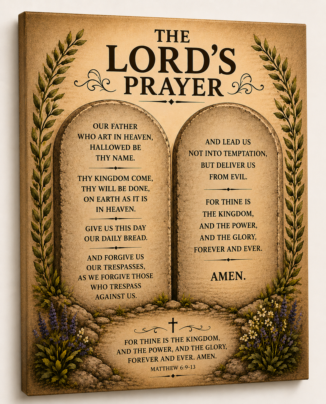 The Lord's Prayer Stone Tablets Canvas Wall Art