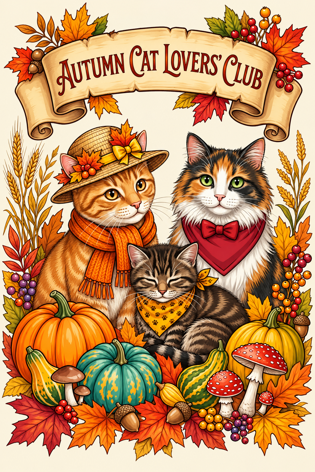 Autumn Cat Lovers Club Garden Flag - Fall Kitten & Pumpkin Harvest Outdoor Decor