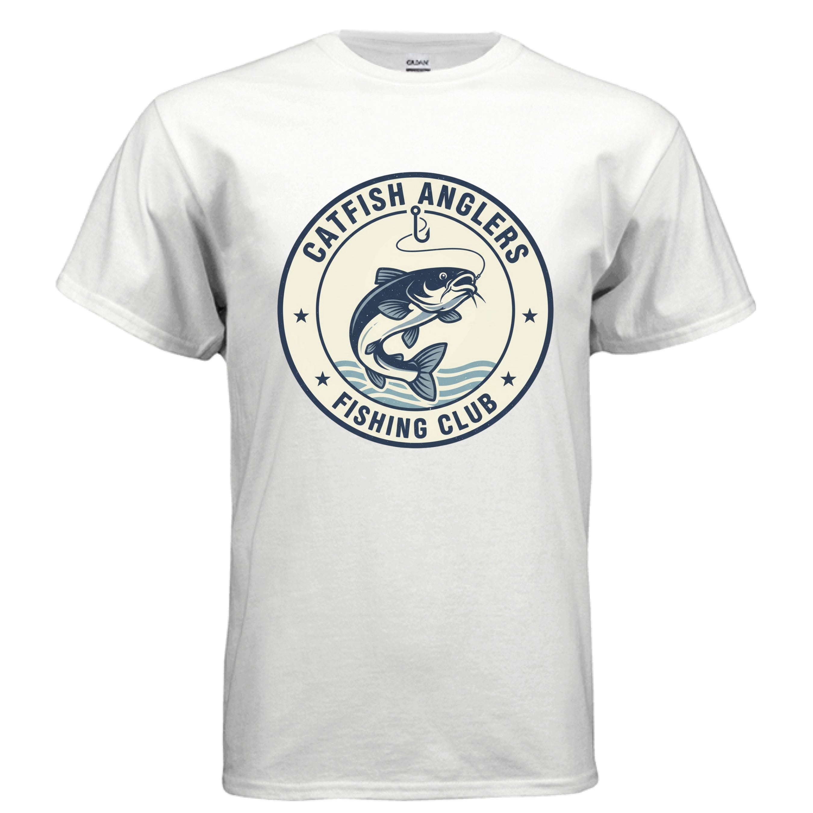 White Gildan G500 t-shirt with Catfish Anglers Fishing Club logo design