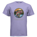 Gildan G500 T-Shirt with Rainbow Trout fishing design on purple preshrunk cotton tee