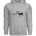 Gildan G185 Adult Heavy Blend gray hoodie with stags graphic, 50/50 cotton-poly blend, double-lined hood, pouch pocket, and ribbed cuffs and waistband