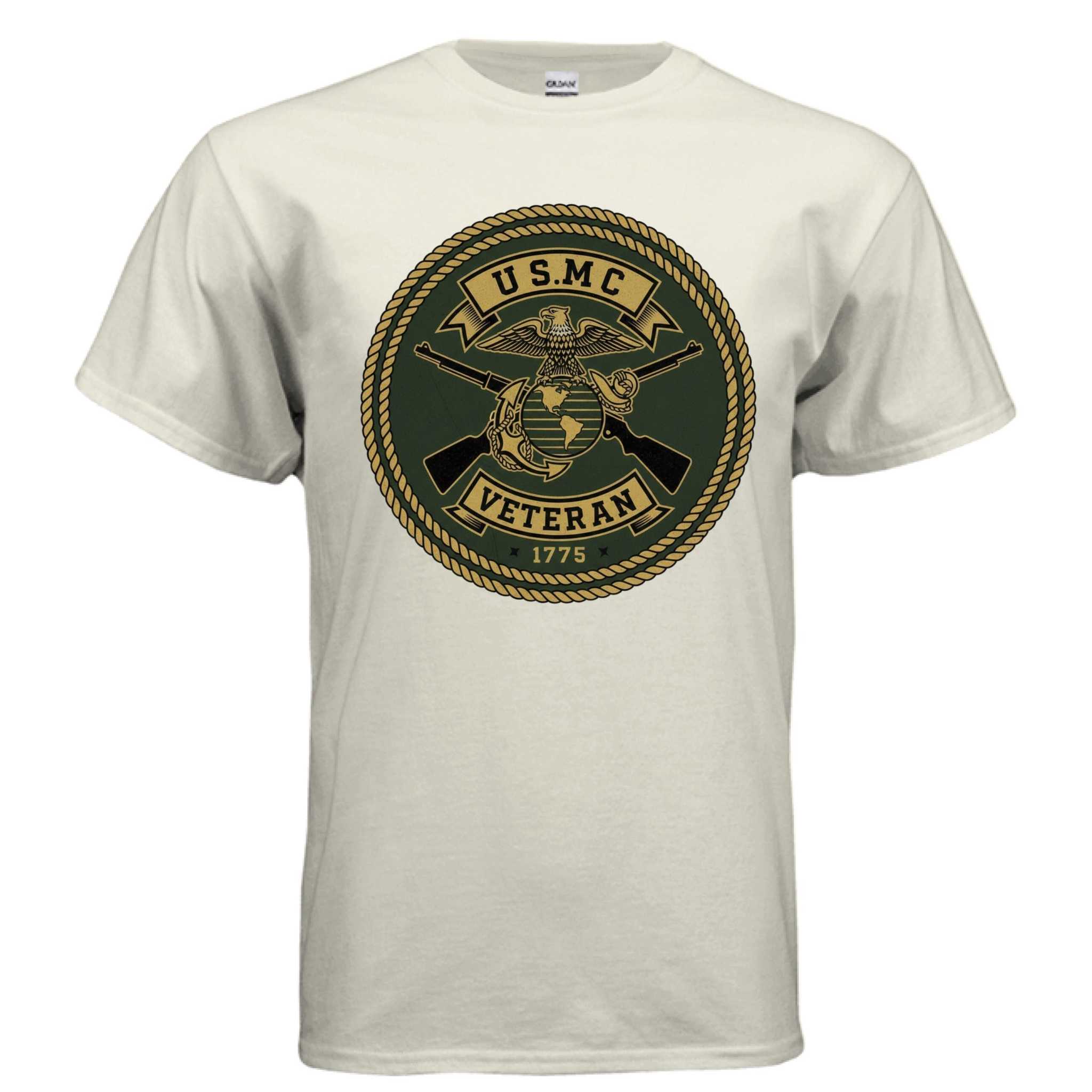 Gildan G500 Adult T-Shirt in light color with USMC Veteran emblem and classic fit