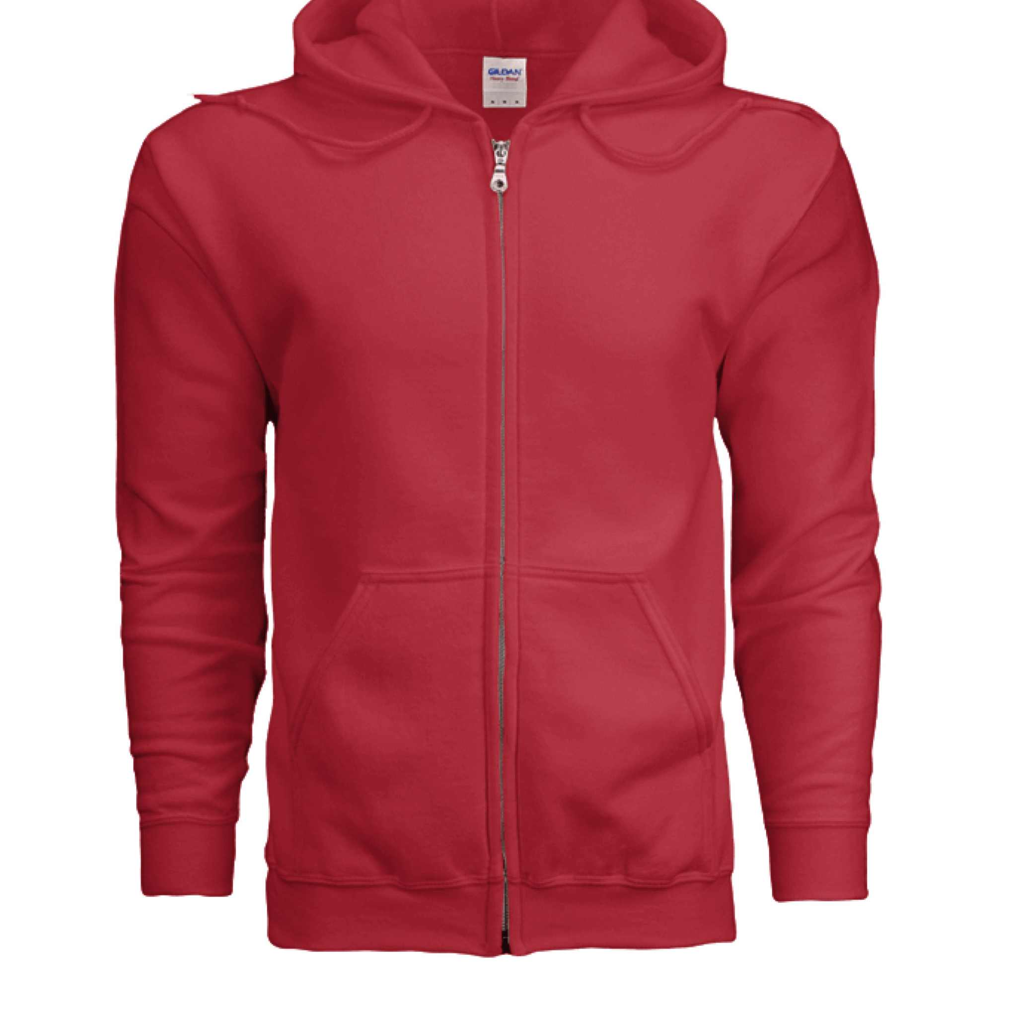Red full-zip Snowmobiler ZU Hoodie with pouch pockets and ribbed cuffs, made of 50% cotton and 50% polyester blend