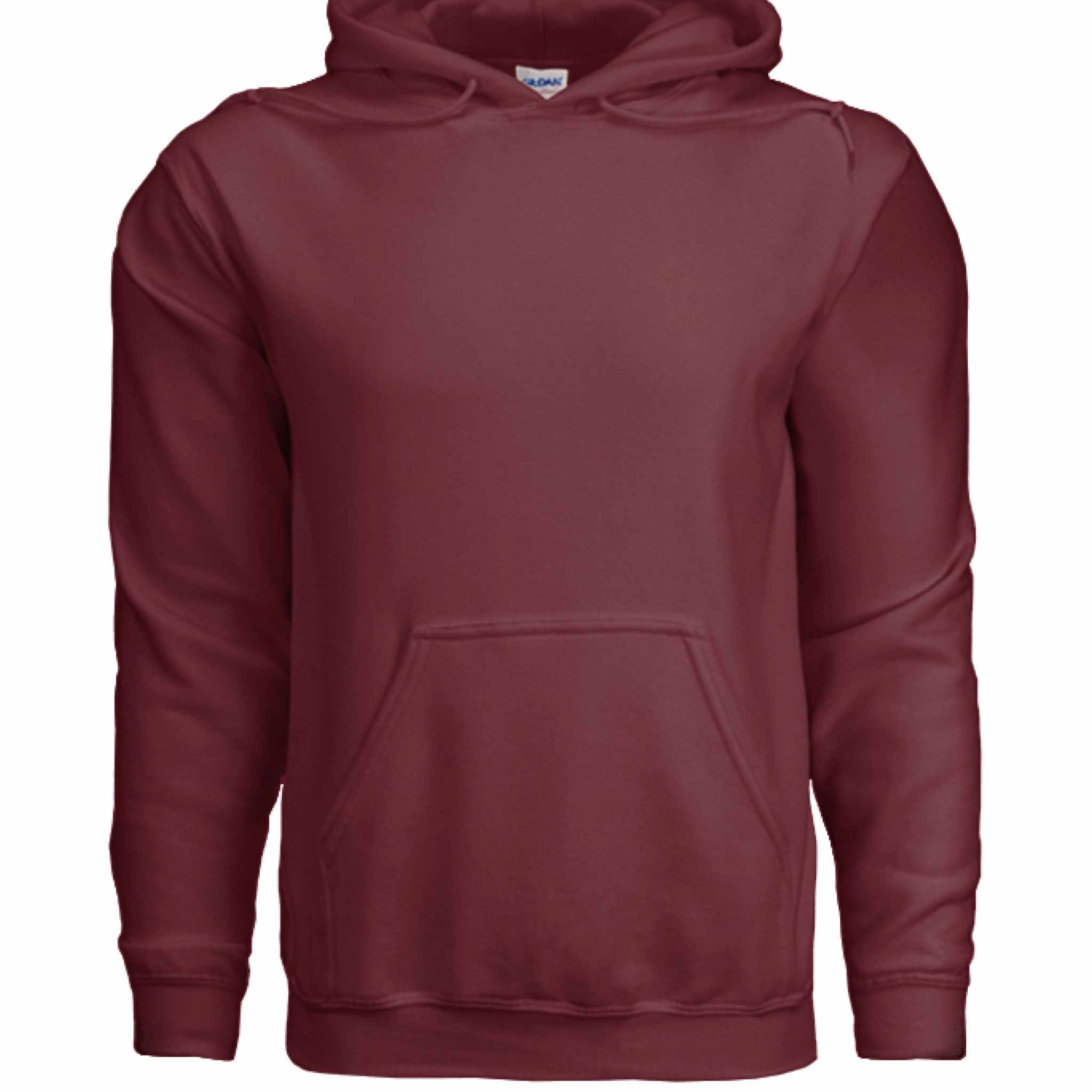 Maroon Gildan G185 Adult Heavy Blend 50/50 cotton-poly sweatshirt Gildan G185 Hood with pouch pocket and double-lined hood