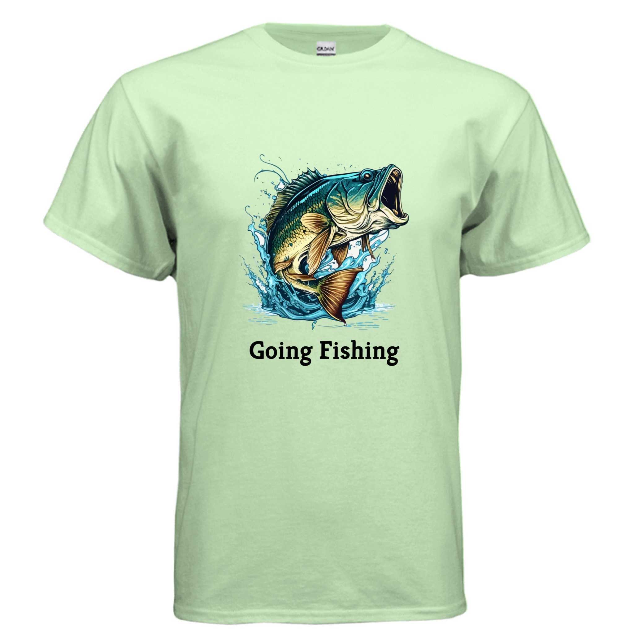 Gildan G500 Adult T-Shirt in light green with a jumping fish graphic and "Going Fishing" text.