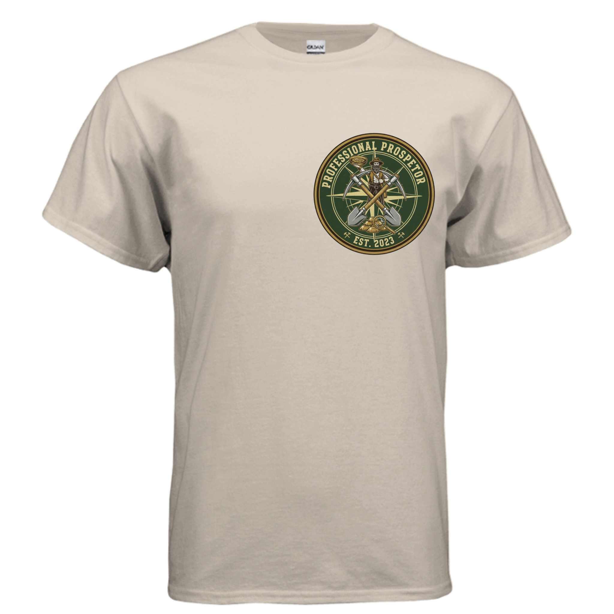 Gildan G500 Adult beige T-shirt with Professional Prospector logo and eco-friendly cotton fabric
