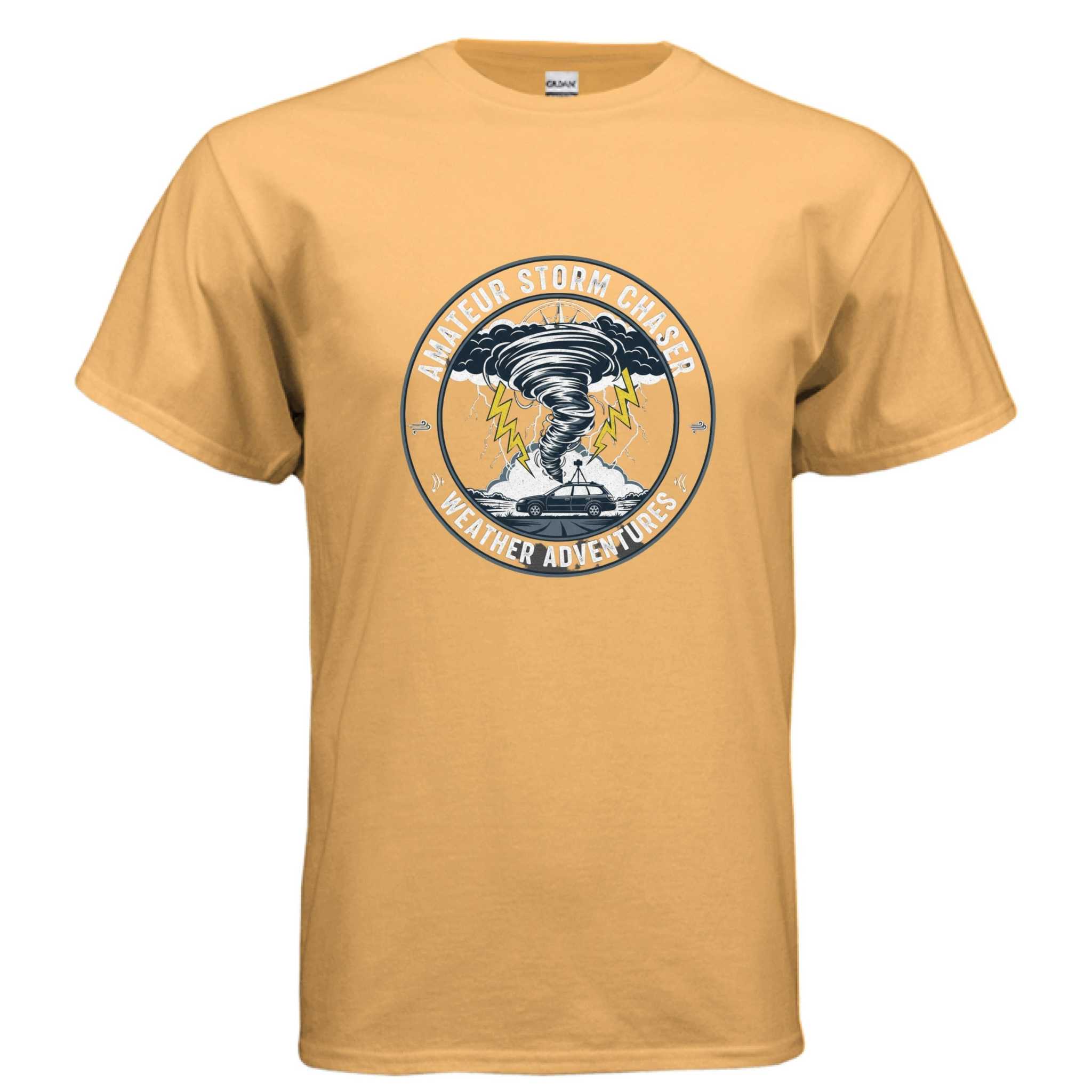 Gildan G500 T-Shirt in sunset color with amateur storm chaser weather adventures graphic design on front