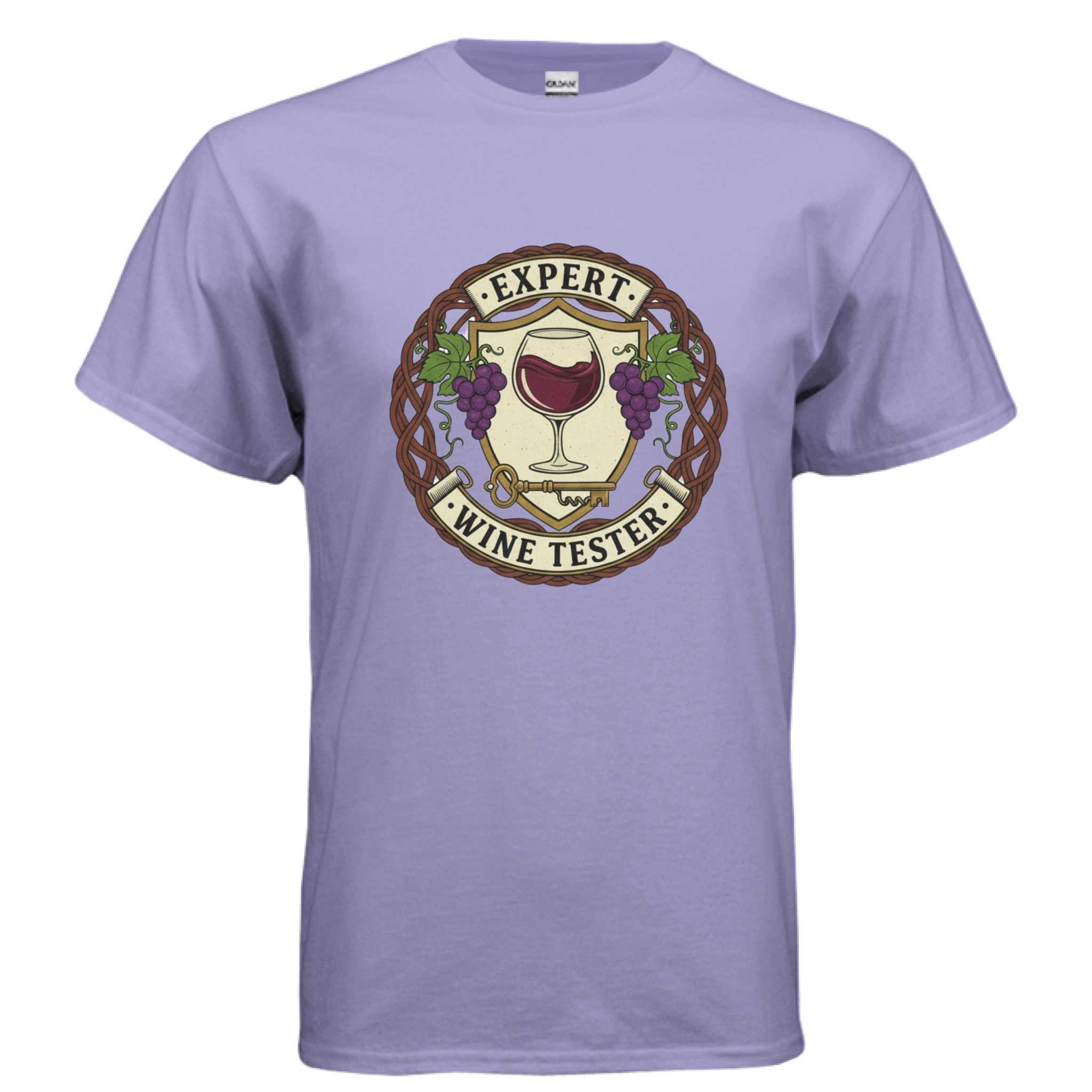 Gildan G500 Adult T-Shirt in lilac with expert wine tester graphic and vintage design