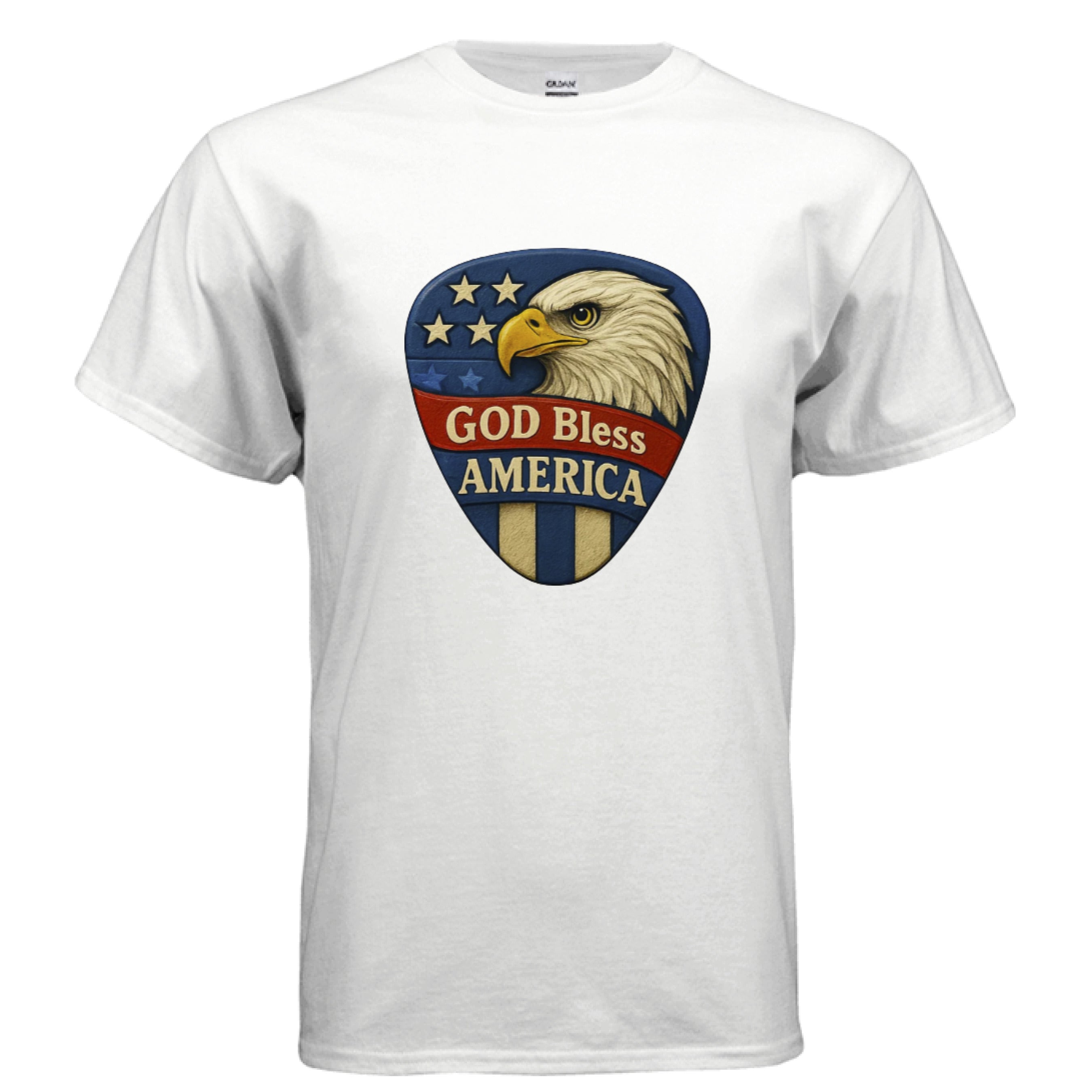 White Gildan G500 T-Shirt with God Bless America eagle graphic design